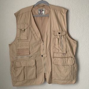 Fox Fire Men's Tan Cotton Utility Vest Pockets Zip Lightweight Size XXL